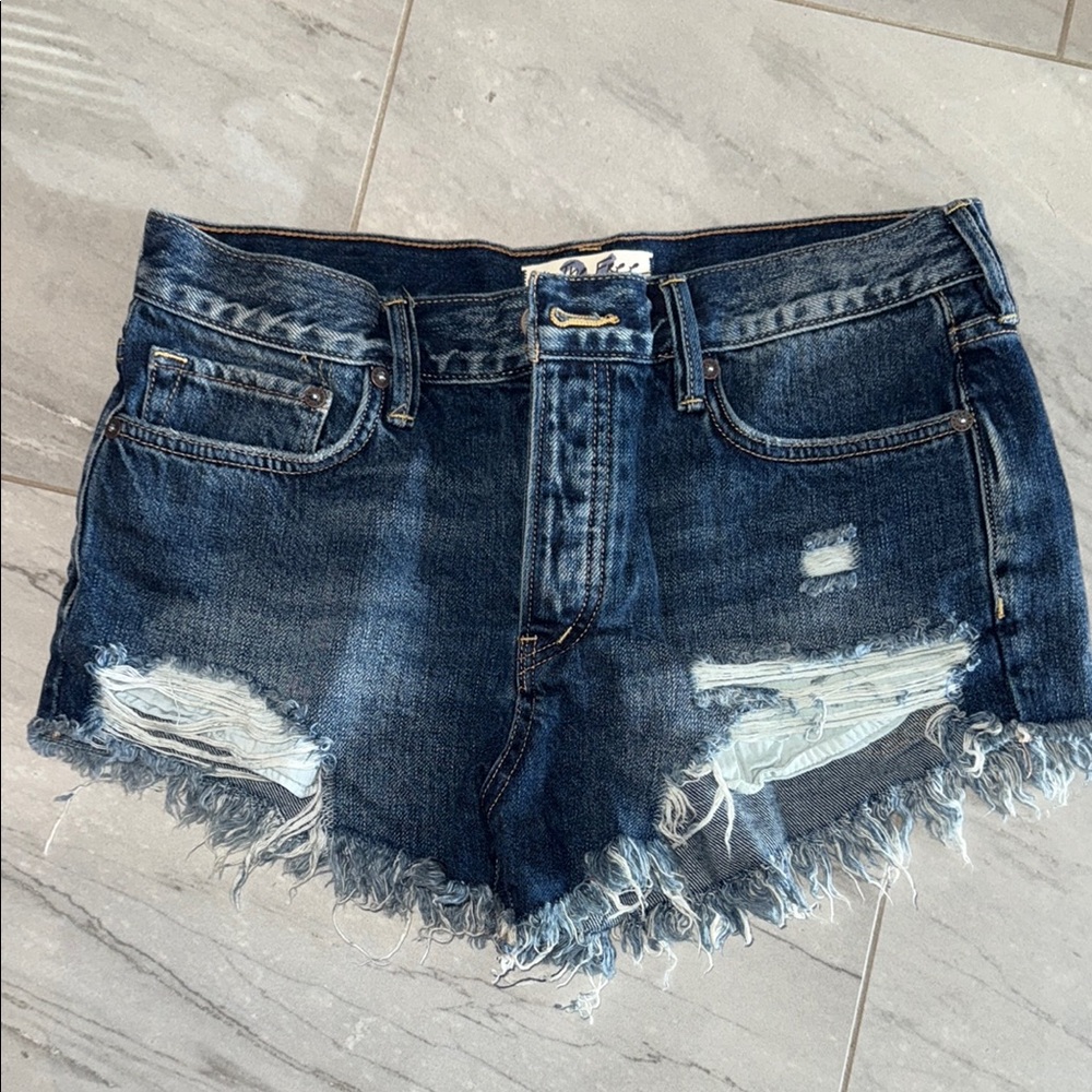 Free People Blue Distressed Jean Shorts